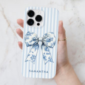 Moderne Coquette Blauwe Strepen Girly Bow Custom N Case-Mate iPhone Case
