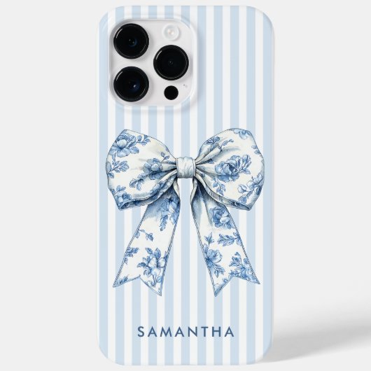 Moderne Coquette Blauwe Strepen Girly Bow Custom N Case-Mate iPhone Case (Achterkant)