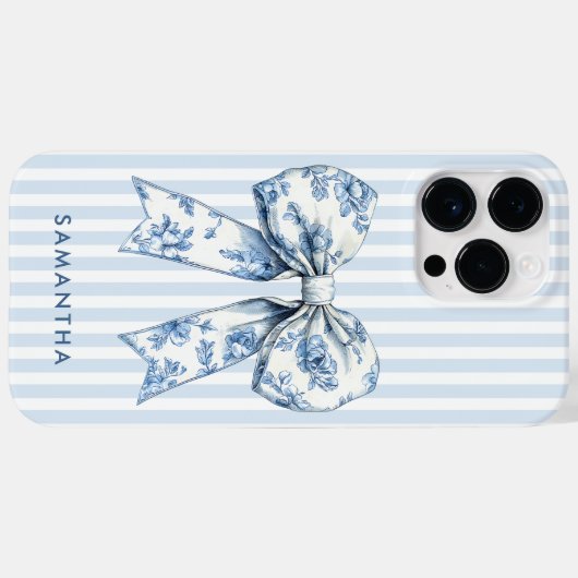 Moderne Coquette Blauwe Strepen Girly Bow Custom N Case-Mate iPhone Case (Achterkant (horizontaal))