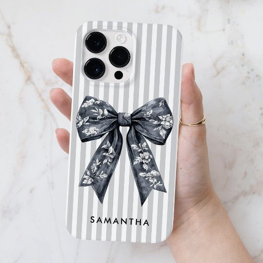 Moderne Coquette Grijze Strepen Girly Bow Custom N Case-Mate iPhone Case