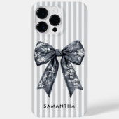 Moderne Coquette Grijze Strepen Girly Bow Custom N Case-Mate iPhone Case (Achterkant)