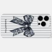 Moderne Coquette Grijze Strepen Girly Bow Custom N Case-Mate iPhone Case (Achterkant (horizontaal))
