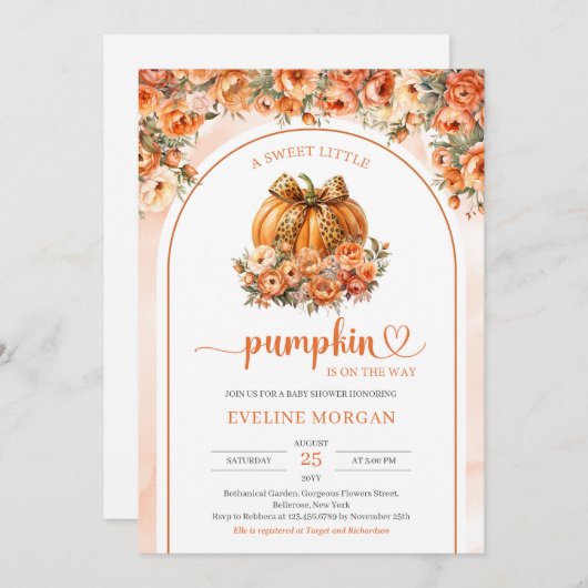 Moderne coquette pompoen met luipaard boog herfst  kaart (Voorkant / Achterkant)