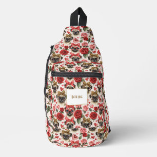 Moderne Coquette Pug Hondenpatroon Gepersonaliseer Sling Bag