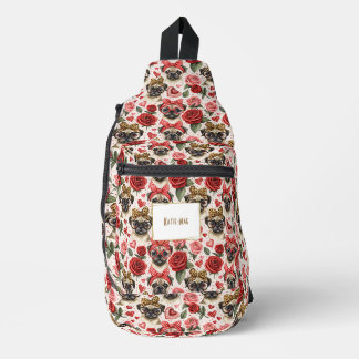 Moderne Coquette Pug Hondenpatroon Gepersonaliseer Sling Bag
