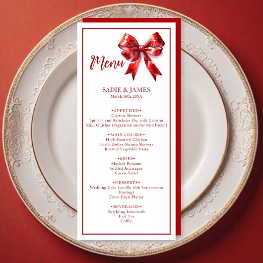 Moderne Coquette Red Bow Wedding Menu