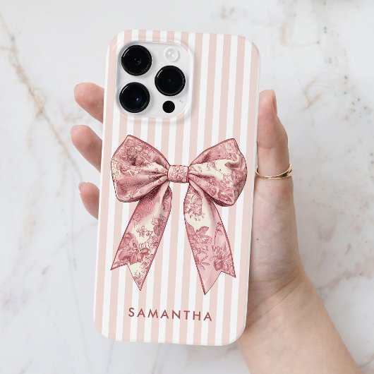 Moderne Coquette Roze Strepen Girly Bow Custom Naa Case-Mate iPhone Case