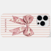Moderne Coquette Roze Strepen Girly Bow Custom Naa Case-Mate iPhone Case (Achterkant (horizontaal))