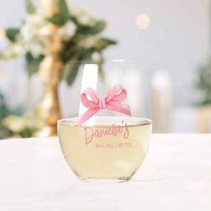 Moderne Coquette Roze Strik Bruid Wijnglas Zonder Voet