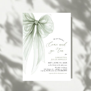 Moderne Coquette Sage Groene Lint Bruids Thee  Kaart