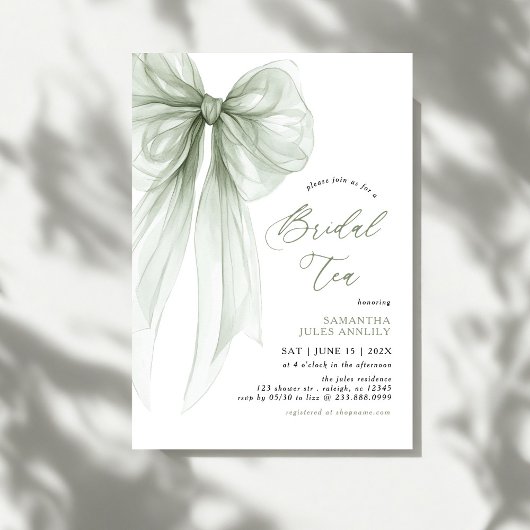 Moderne Coquette Saliegroene Lint Bruids Thee Kaart