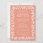 Moderne Coral Lino Print Holly kerstparty Kaart (Voorkant)