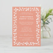 Moderne Coral Lino Print Holly kerstparty Kaart (Staand voorkant)