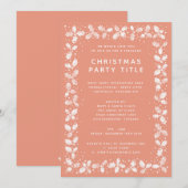 Moderne Coral Lino Print Holly kerstparty Kaart (Voorkant / Achterkant)