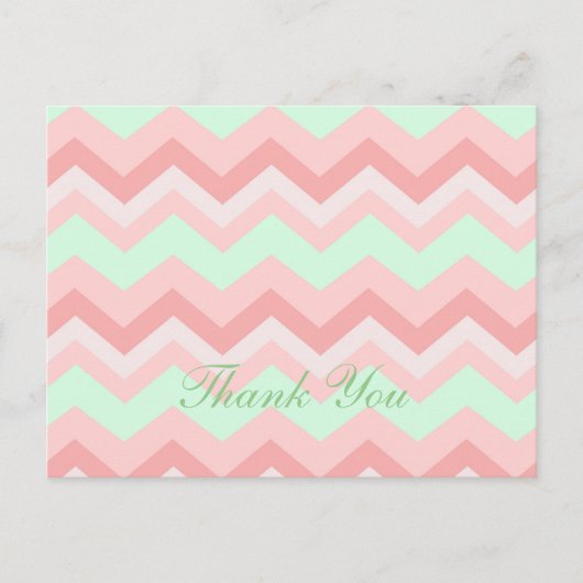 Moderne Coral Mint Chevron bruiloft Bedankt Briefkaart (Voorkant)