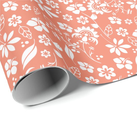 Moderne Coral Peach Spring Flower Pattern Cadeaupapier (Rol Hoek)