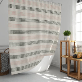 moderne Coral Perzik Salie Groene Streep Boho  Douchegordijn