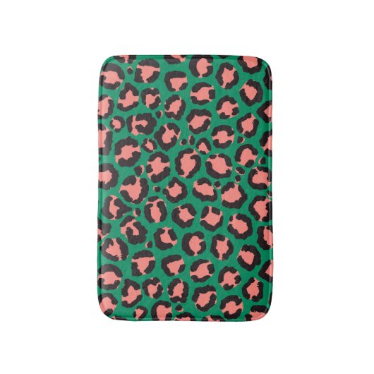 Moderne Coral Pink Black Green Leopard Animal Prin Badmat (Voorkant Verticaal)