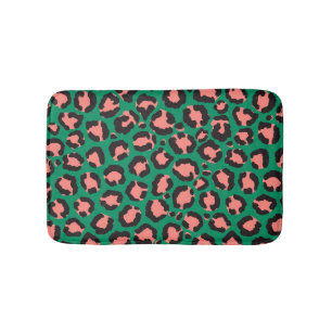 Moderne Coral Pink Black Green Leopard Animal Prin Badmat