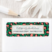 Moderne Coral Pink Black Green Leopard Animal Prin Etiket (Insitu)