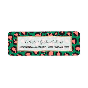 Moderne Coral Pink Black Green Leopard Animal Prin Etiket