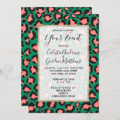 Moderne Coral Pink Black Green Leopard Animal Prin Kaart (Voorkant / Achterkant)