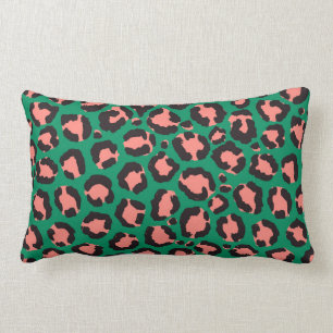 Moderne Coral Pink Black Green Leopard Animal Prin Kussen