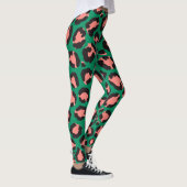 Moderne Coral Pink Black Green Leopard Animal Prin Leggings (Rechts)