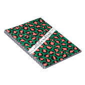Moderne Coral Pink Black Green Leopard Animal Prin Notitieboek (Rechterzijde)