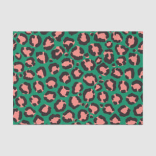Moderne Coral Pink Black Green Leopard Animal Prin Tissuepapier