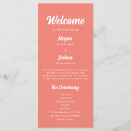 Moderne Coral Pink Script huwelijksceremonie Programmakaart
