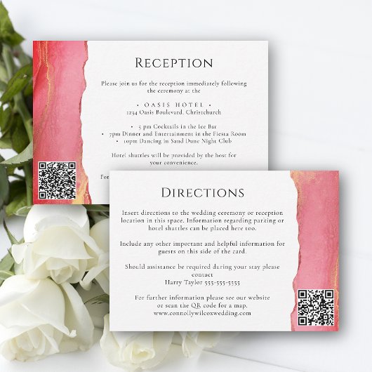 Moderne Coral Pink Wedding Information Kaart