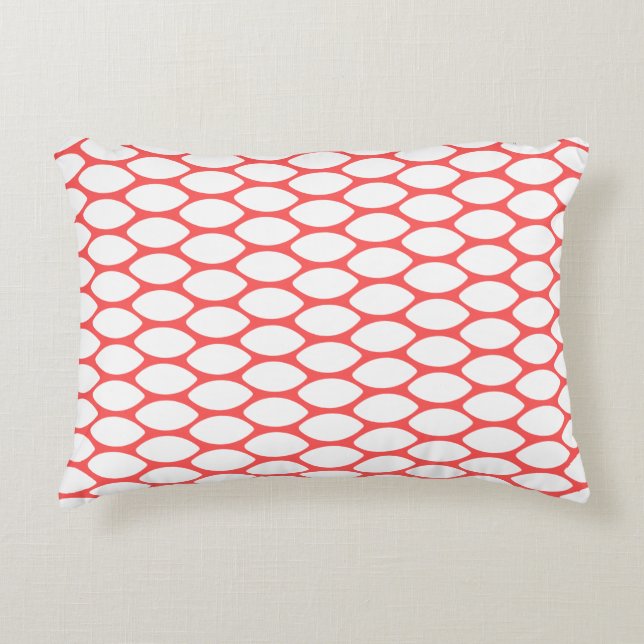 Moderne Coral Red White Pattern Accent Pillow Kussen (Voorkant)