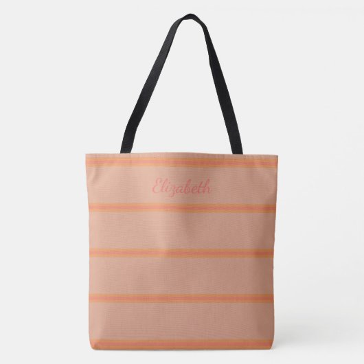 Moderne Coral Striped Custom Name Tote Bag (Voorkant)