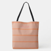 Moderne Coral Striped Custom Name Tote Bag (Achterkant)