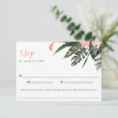 Moderne Coral Tropics Wedding Food Allergy RSVP (Staand voorkant)