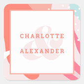 Moderne Coral Wedding Bride & Groom Sjabloon Vierkante Sticker (Voorkant)