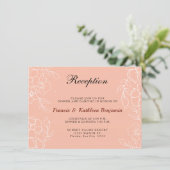 Moderne Coral White Floral Wedding Reception Kaart (Staand voorkant)