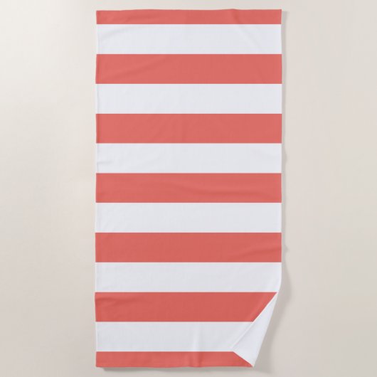 Moderne Coral White Striped Pattern Strandlaken (Voorkant)