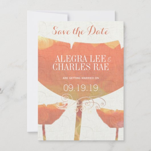 Moderne Corale papaverbruiloft sparen de Datum Kaart (Voorkant)