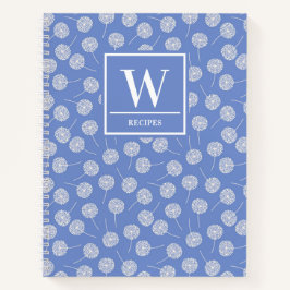 Moderne Cornflower Blue Dandelion Monogram Recipe Notitieboek