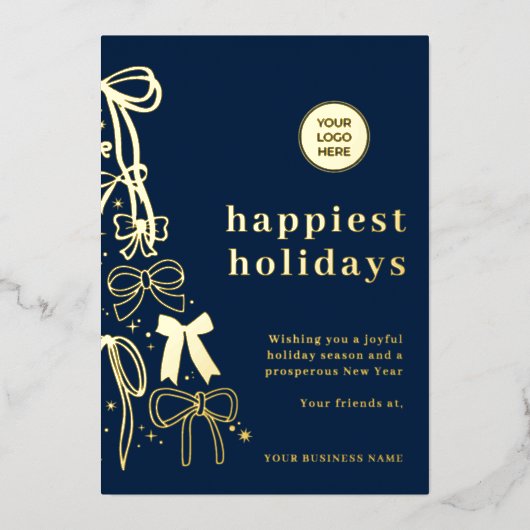 Moderne Corporate Blue Christmas Gold Foil Kaart (Voorkant)