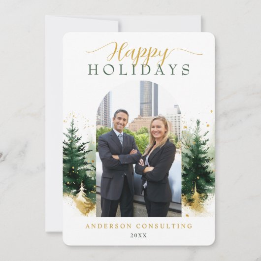 Moderne Corporate Botanical Forest Foto Feestdagenkaart (Voorkant)