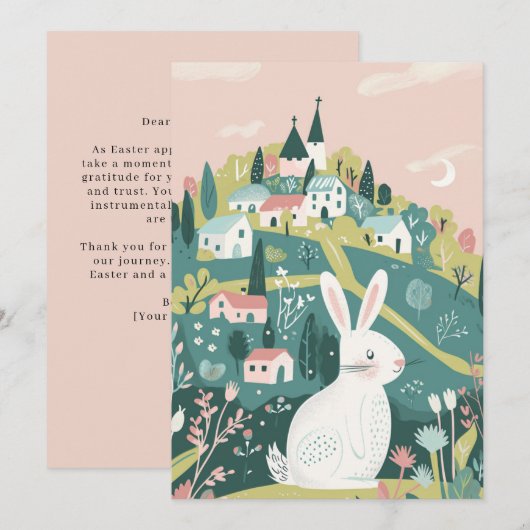 Moderne Corporate Gelukkig Pasen Artistiek Konijnt Feestdagenkaart (Voorkant / Achterkant)