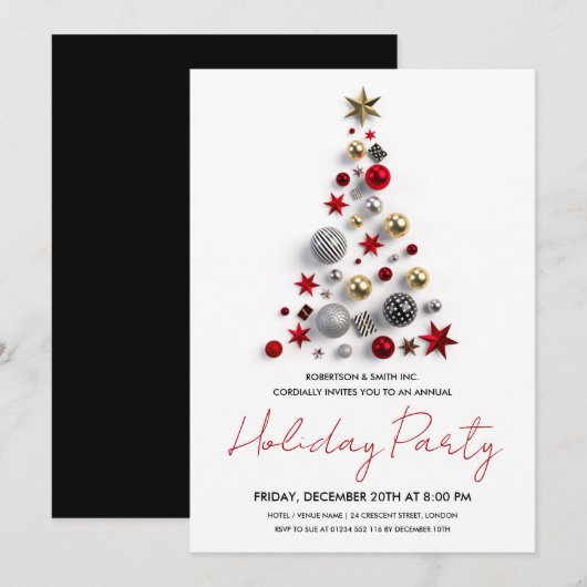 Moderne Corporate Xmas Tree Holiday Party Kaart (Voorkant / Achterkant)