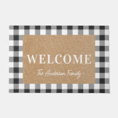 Moderne cottage buffelplaid familienaam welkom deurmat (Voorkant)