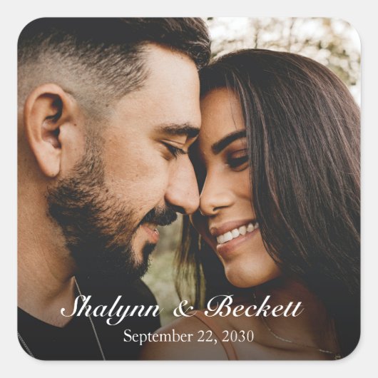 Moderne Couples Bruiloftsfoto Vierkante Sticker (Voorkant)