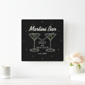 Moderne Couple's Namen Martini Bar Vierkante Klok (Huis)