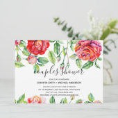 Moderne COUPLES SHOWER Aquarelrozen Handgeschreven Kaart (Staand voorkant)