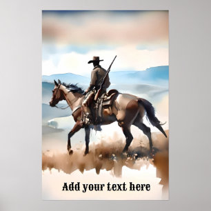 Moderne Cowboy Die Op Een Paard Rijdt Poster